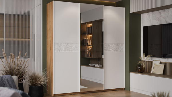 Изображение товара Шкаф-купе ТриЯ Оскар Скания Т2 2100 / 268768 (ручка белая/дуб крафт золотой/белый снег/белый матовый)