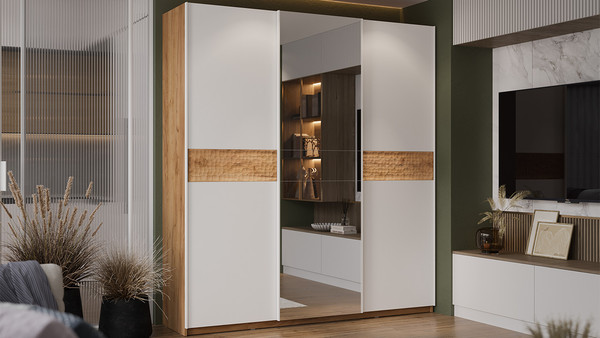 Изображение товара Шкаф-купе ТриЯ Оскар Скания Т2 2100 / 268769 (ручка белая/дуб крафт золотой/белый снег/дуб тортугга)