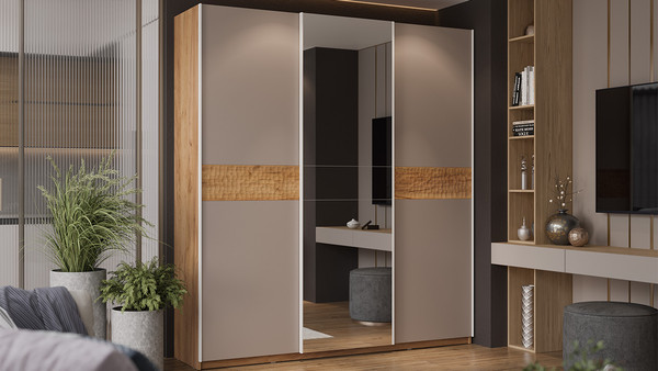 Изображение товара Шкаф-купе ТриЯ Оскар Скания Т2 2100 / 268770 (ручка белая/дуб крафт золотой/кашемир/дуб тортугга)