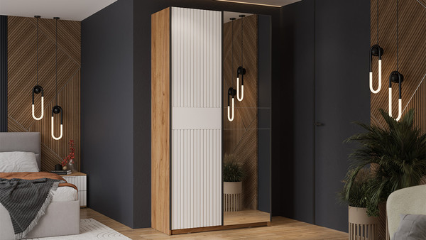 Изображение товара Шкаф-купе ТриЯ Оскар Хилтон Т2 1200 / 271038 (ручка черная/дуб крафт золотой/белый матовый)