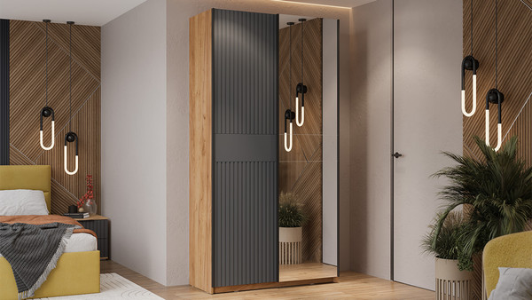 Изображение товара Шкаф-купе ТриЯ Оскар Хилтон Т2 1200 / 271039 (ручка черная/дуб крафт золотой/графит матовый)