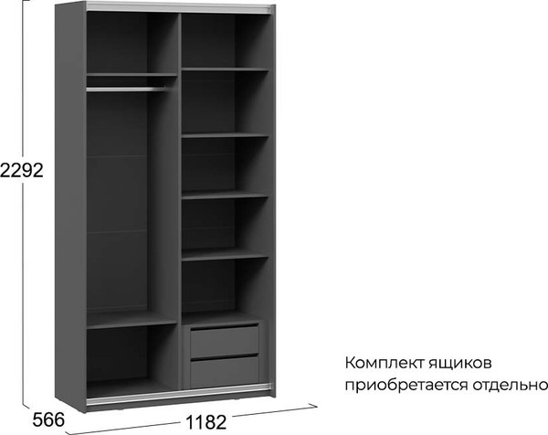 Изображение товара Шкаф-купе ТриЯ Оскар Хилтон Т2 1200 / 271020 (ручка серебро/серый графит/графит матовый)