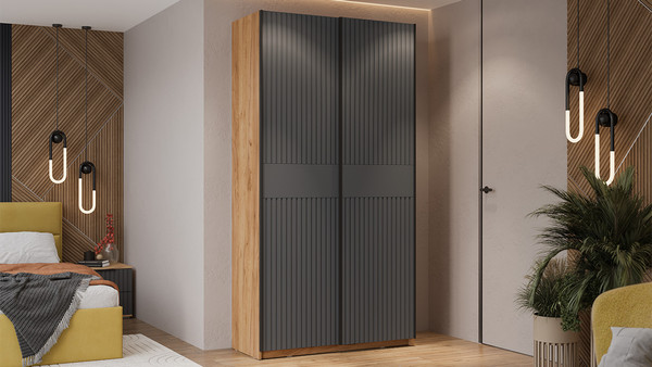 Изображение товара Шкаф-купе ТриЯ Оскар Хилтон Т2 1200 / 271023 (ручка черная/дуб крафт золотой/графит матовый)