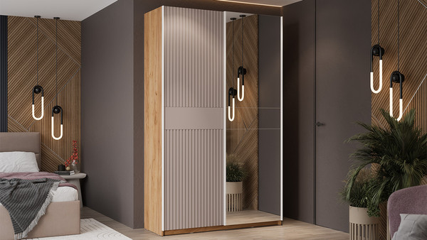 Изображение товара Шкаф-купе ТриЯ Оскар Хилтон Т2 1400 / 271063 (ручка белая/дуб крафт золотой/кашемир сатин)