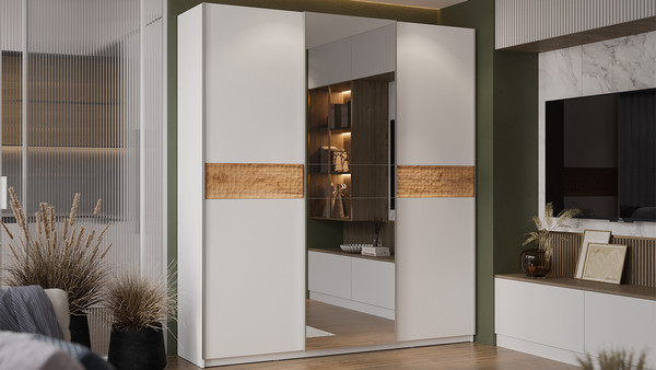 Изображение товара Шкаф-купе ТриЯ Оскар Скания Т2 2100 / 268775 (ручка серебро/белый снег/белый снег/дуб тортугга)