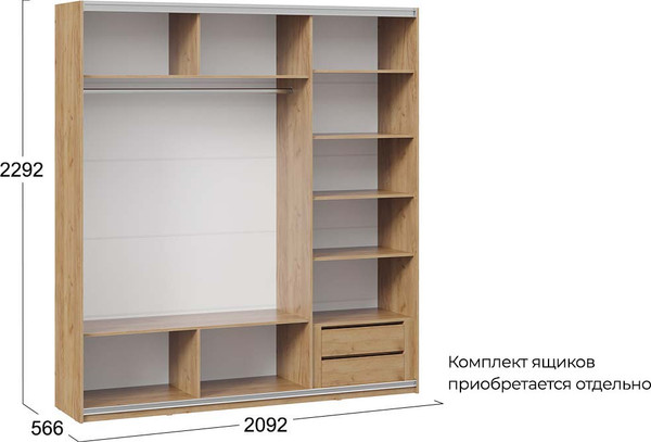 Изображение товара Шкаф-купе ТриЯ Оскар Скания Т2 2100 / 268776 (ручка серебро/дуб крафт золотой/белый снег/белый матовый)