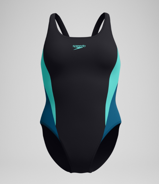 Изображение товара Купальник для плавания Speedo Colourblock 2.0 Muscleback 8-00424816243 (р.30, черный/бирюзовый/синий)