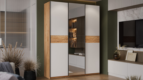 Изображение товара Шкаф-купе ТриЯ Оскар Скания Т2 2100 / 268789 (ручка черная/дуб крафт золотой/белый снег/дуб тортугга)