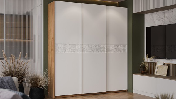 Изображение товара Шкаф-купе ТриЯ Оскар Скания Т2 2100 / 268743 (ручка серебро/дуб крафт золотой/белый снег/белый матовый)