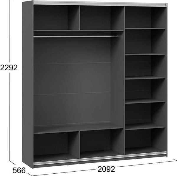 Изображение товара Шкаф-купе ТриЯ Оскар Скания Т2 2100 / 268752 (ручка серебро/серый графит/серый графит/дуб тортугга)