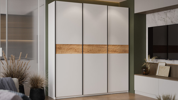 Изображение товара Шкаф-купе ТриЯ Оскар Скания Т2 2100 / 268754 (ручка черная/белый снег/белый снег/дуб тортугга)