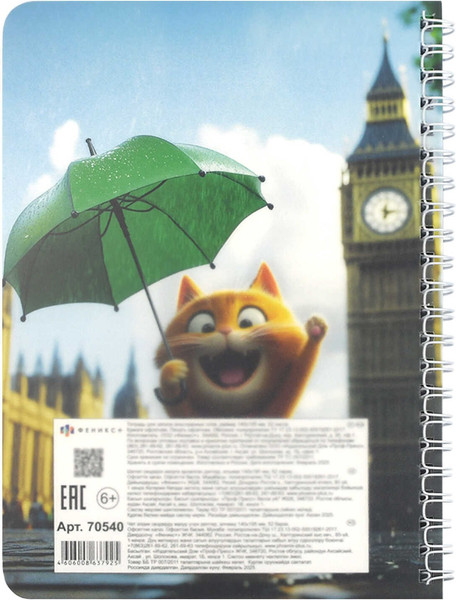 Изображение товара Тетрадь предметная Феникс+ Для записи иностранных слов. Котенок у Биг-Бена / 70540