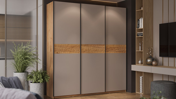 Изображение товара Шкаф-купе ТриЯ Оскар Скания Т2 2100 / 268757 (ручка черная/дуб крафт золотой/кашемир/дуб тортугга)