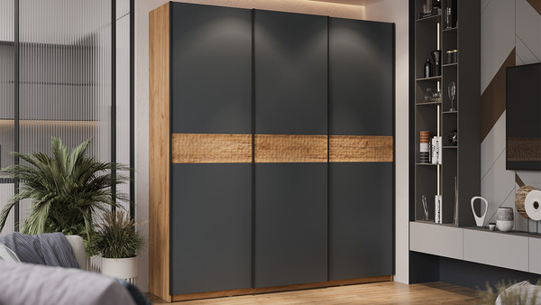 Изображение товара Шкаф-купе ТриЯ Оскар Скания Т2 2100 / 268760 ( ручка черная/дуб крафт золотой/серый графит/дуб тортугга)