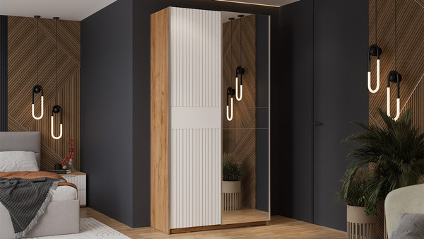 Изображение товара Шкаф-купе ТриЯ Оскар Хилтон Т2 1200 / 271032 (ручка серебро/дуб крафт золотой/белый матовый)