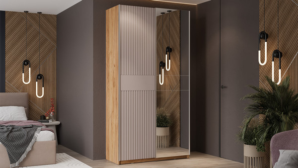 Изображение товара Шкаф-купе ТриЯ Оскар Хилтон Т2 1200 / 271034 (ручка серебро/дуб крафт золотой/кашемир сатин)