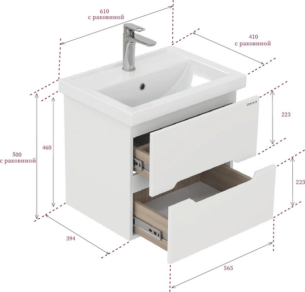 Изображение товара Тумба под умывальник Onika Айленд 60.13 2 ящика (106161)