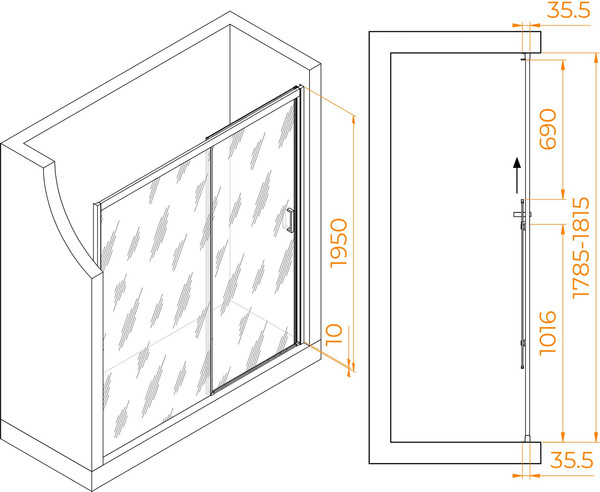 Изображение товара Душевая дверь RGW PA-017B R / 350801718-24 (черный/матовое стекло)