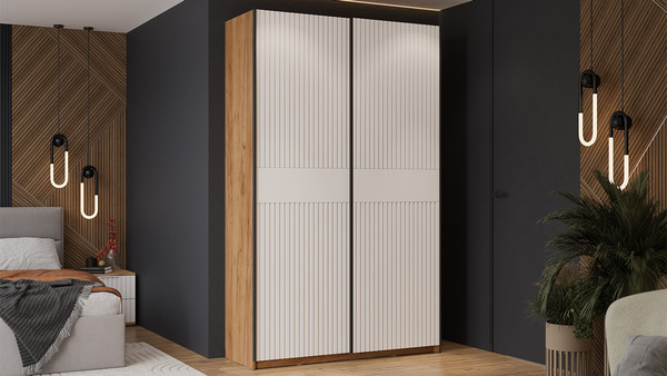 Изображение товара Шкаф-купе ТриЯ Оскар Хилтон Т2 1400 / 271056 (ручка черная/дуб крафт золотой/белый матовый)