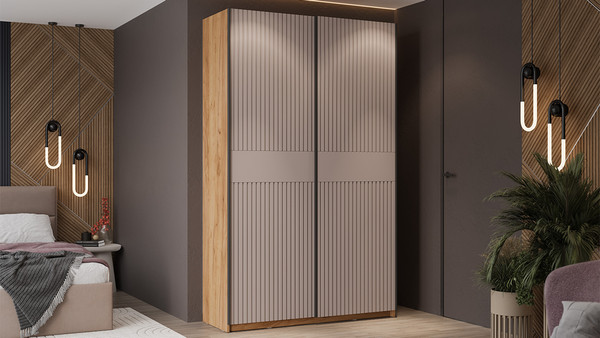 Изображение товара Шкаф-купе ТриЯ Оскар Хилтон Т2 1400 / 271058 (ручка черная/дуб крафт золотой/кашемир сатин)