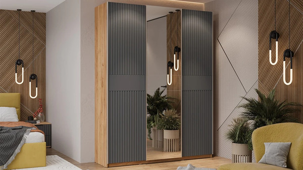 Изображение товара Шкаф-купе ТриЯ Оскар Хилтон Т2 1800 / 271101 (ручка серебро/дуб крафт золотой/графит матовый)