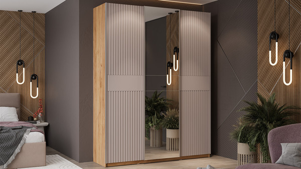 Изображение товара Шкаф-купе ТриЯ Оскар Хилтон Т2 1800 / 271102 (ручка серебро/дуб крафт золотой/кашемир сатин)