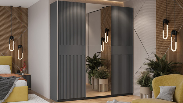 Изображение товара Шкаф-купе ТриЯ Оскар Хилтон Т2 2100 / 271138 (ручка серебро/серый графит/графит матовый)