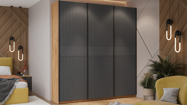 Изображение товара Шкаф-купе ТриЯ Оскар Хилтон Т2 2100 / 271141 (ручка черная/дуб крафт золотой/графит матовый)