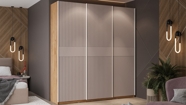 Изображение товара Шкаф-купе ТриЯ Оскар Хилтон Т2 2100 / 271114 (ручка белая/дуб крафт золотой/кашемир сатин)