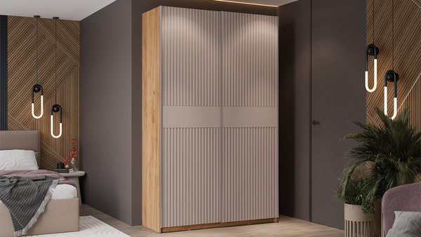 Изображение товара Шкаф-купе ТриЯ Оскар Хилтон Т2 1400 / 271052 (ручка серебро/дуб крафт золотой/кашемир сатин)