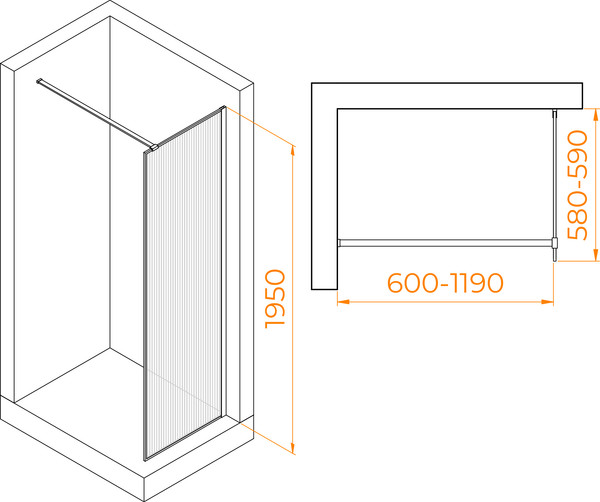 Изображение товара Душевая стенка RGW WA-08B / 06100806-154 (черный/ребристое стекло)