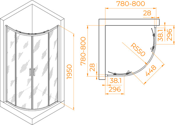 Изображение товара Душевой уголок RGW PA-52 / 03085288-11 (хром/прозрачное стекло)