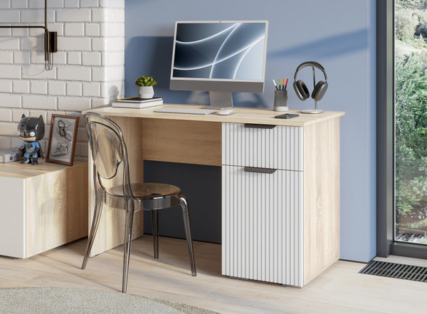 Изображение товара Компьютерный стол Woodville Стокгольм СТП03-1200 / 579692 (дуб сонома/line софт пломбир)