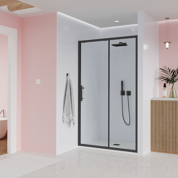 Изображение товара Душевая дверь Veconi E1 140x195 / E1-B-140-01-C9 (стекло прозрачное/черный матовый)