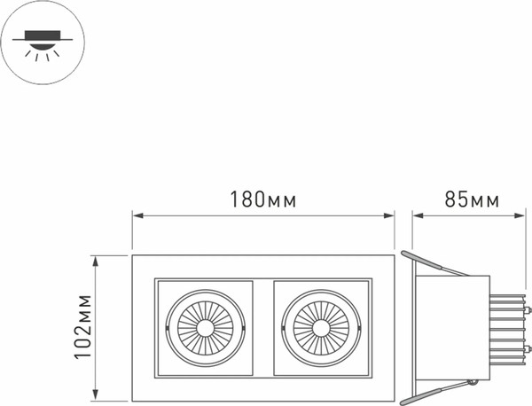 Изображение товара Точечный светильник Arlight CL-KARDAN-S180x102-2x9W Warm WH 38deg / 024127