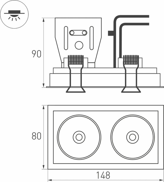 Изображение товара Точечный светильник Arlight CL-SIMPLE-S148x80-2x9W Warm3000 WH 45deg / 026876
