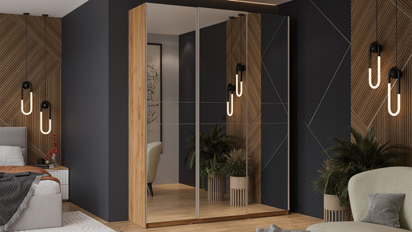 Изображение товара Шкаф-купе ТриЯ Оскар Т2 1800 / 271186 (ручка серебро/дуб крафт золотой)