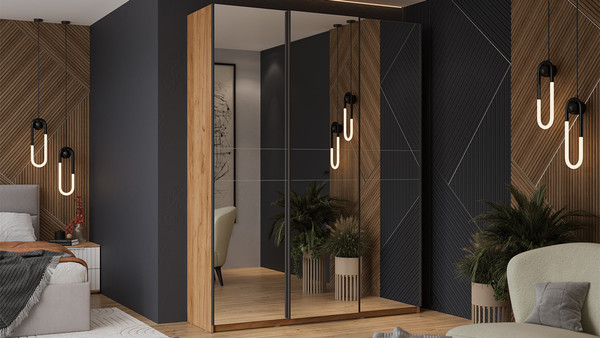 Изображение товара Шкаф-купе ТриЯ Оскар Т2 1800 / 271187 (ручка черная/дуб крафт золотой)