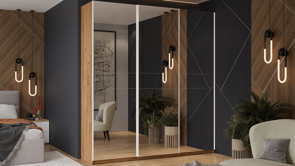 Изображение товара Шкаф-купе ТриЯ Оскар Т2 2100 / 271191 (ручка белая/дуб крафт золотой)