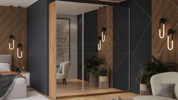 Изображение товара Шкаф-купе ТриЯ Оскар Т2 2100 / 271192 (ручка серебро/дуб крафт золотой)