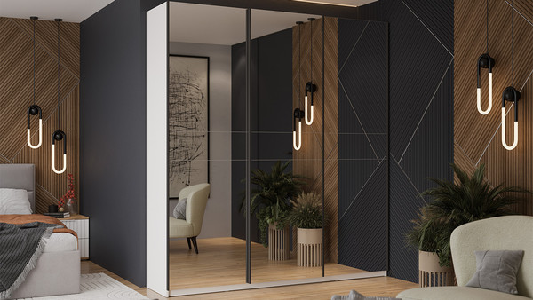 Изображение товара Шкаф-купе ТриЯ Оскар Т2 2100 / 271178 (ручка черная/белый снег)