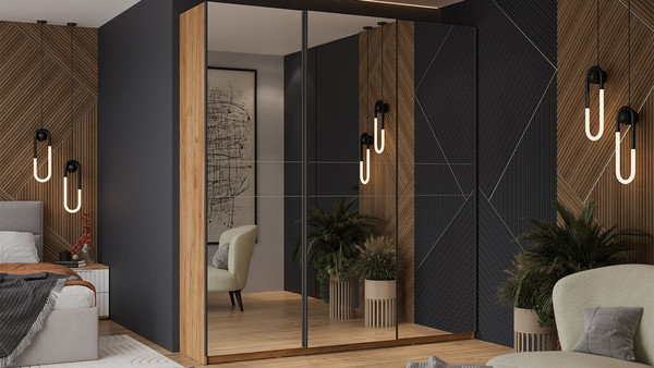 Изображение товара Шкаф-купе ТриЯ Оскар Т2 2100 / 271193 (ручка черная/дуб крафт золотой)