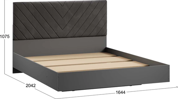 Изображение товара Двуспальная кровать ТриЯ Бетта Тип 1 160x200 / 413.001.000 (серый графит/велюр серый)