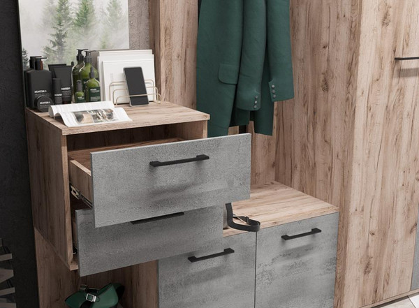 Изображение товара Секция в прихожую Woodville Вальс ВШ-1 / 508424 (дуб крафт серый/бетонный камень)