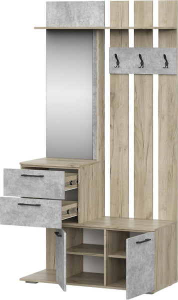 Изображение товара Секция в прихожую Woodville Вальс ВШ-1 / 508424 (дуб крафт серый/бетонный камень)