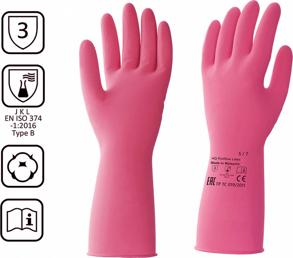 Изображение товара Перчатки хозяйственные HQ Profiline Латексные многоразовые / 73579 (S, красный)