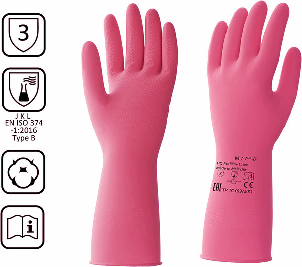 Изображение товара Перчатки хозяйственные HQ Profiline Латексные многоразовые / 73582 (M, красный)