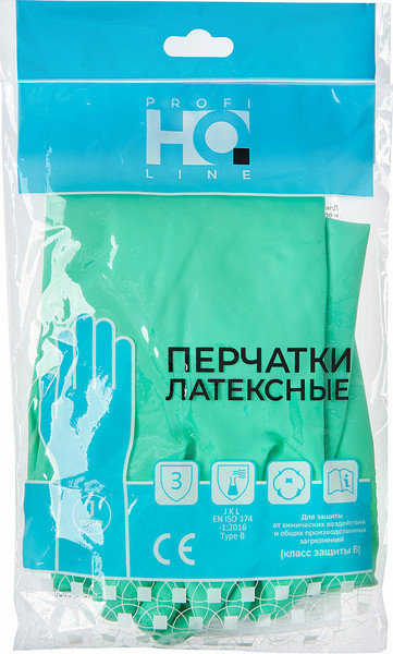 Изображение товара Перчатки хозяйственные HQ Profiline Латексные многоразовые / 73586 (L, зеленый)