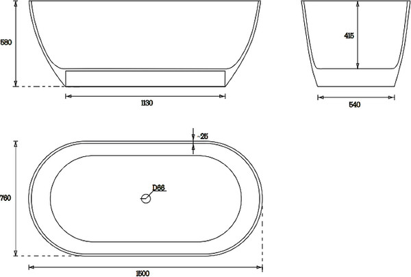 Изображение товара Ванна из искусственного камня VATE Liоra 150GL