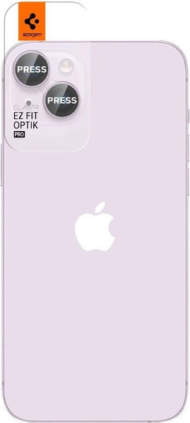 Изображение товара Защитное стекло для камеры телефона Spigen Optik Ez Fit Camera Pr. iPhone 14/14 Plus/15/15 Plus / AGL05603 (2шт, фиолетовый)